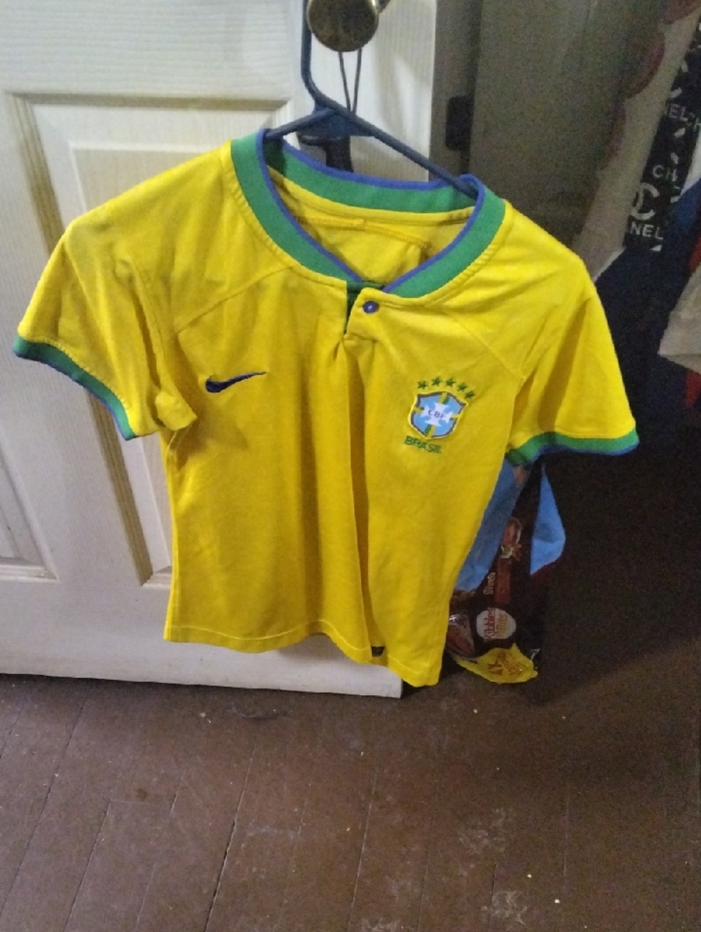 Nike Yellow Women Brazil Soccer Jersey with Green & Blue Trim